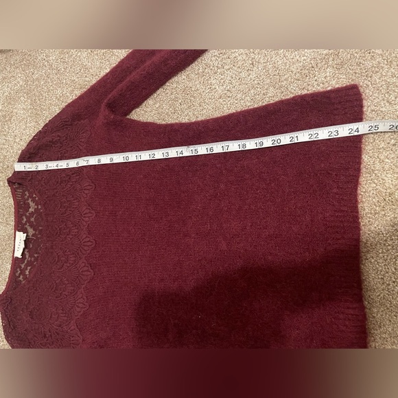 Sezane French burgundy wool sweater with lace neck detail - Picture 6 of 7